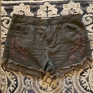 Denim Embroidered Shorts